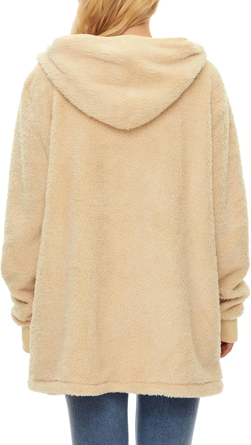 Zando Womens Fuzzy Hoodies for Women Open Front Fleece Hoodie Women Oversized Sweatshirts Loose Cute Hooded Pullover