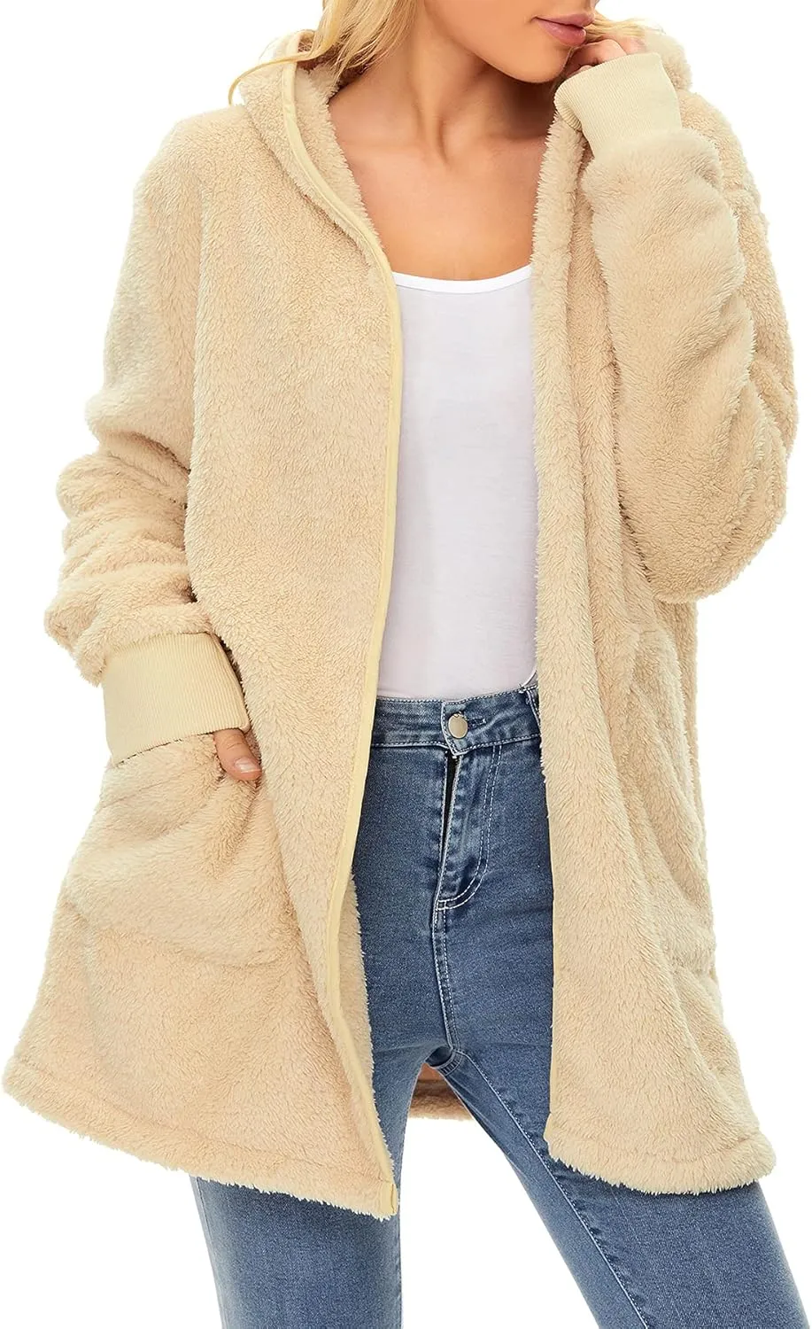 Zando Womens Fuzzy Hoodies for Women Open Front Fleece Hoodie Women Oversized Sweatshirts Loose Cute Hooded Pullover