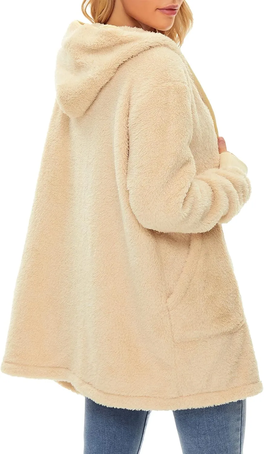 Zando Womens Fuzzy Hoodies for Women Open Front Fleece Hoodie Women Oversized Sweatshirts Loose Cute Hooded Pullover