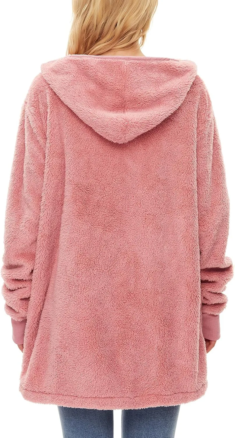 Zando Womens Fuzzy Hoodies for Women Open Front Fleece Hoodie Women Oversized Sweatshirts Loose Cute Hooded Pullover