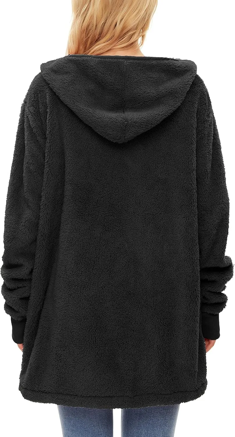 Zando Womens Fuzzy Hoodies for Women Open Front Fleece Hoodie Women Oversized Sweatshirts Loose Cute Hooded Pullover