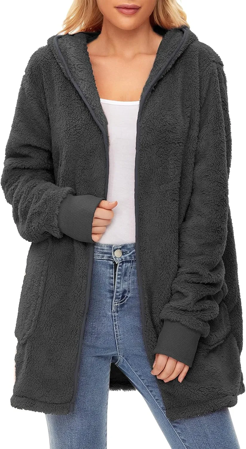 Zando Womens Fuzzy Hoodies for Women Open Front Fleece Hoodie Women Oversized Sweatshirts Loose Cute Hooded Pullover
