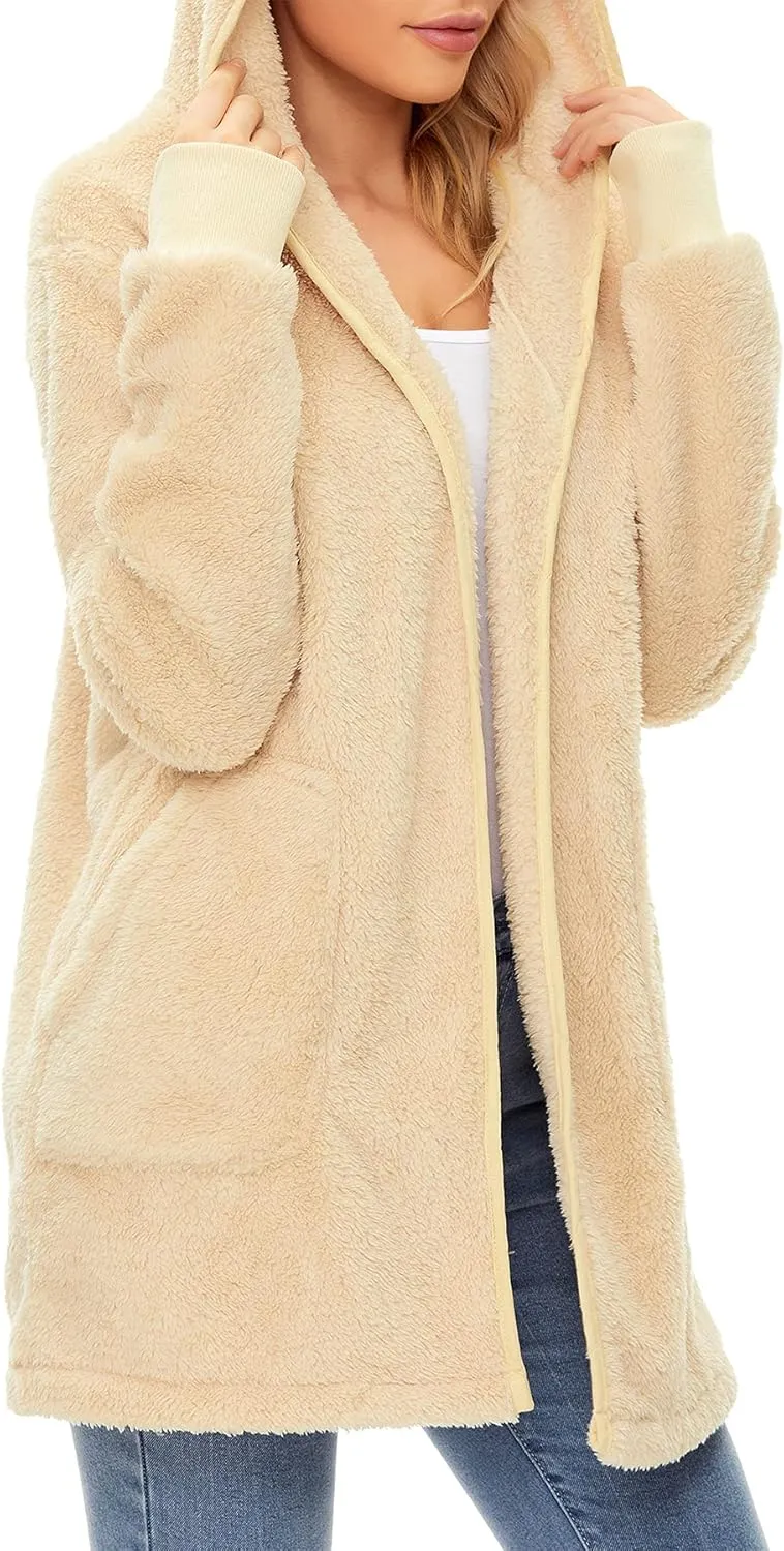 Zando Womens Fuzzy Hoodies for Women Open Front Fleece Hoodie Women Oversized Sweatshirts Loose Cute Hooded Pullover