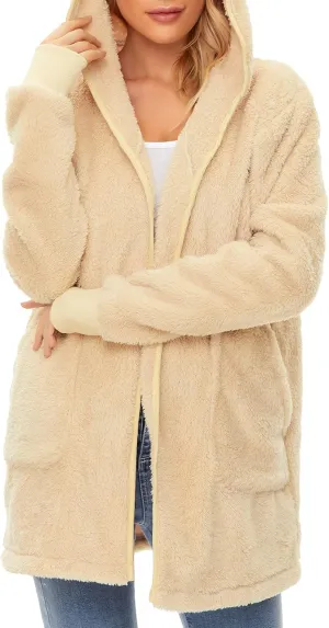 Zando Womens Fuzzy Hoodies for Women Open Front Fleece Hoodie Women Oversized Sweatshirts Loose Cute Hooded Pullover
