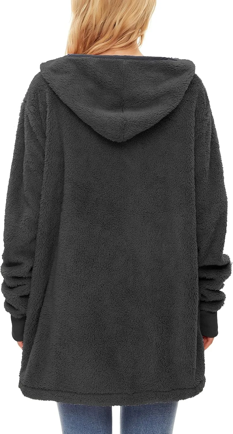 Zando Womens Fuzzy Hoodies for Women Open Front Fleece Hoodie Women Oversized Sweatshirts Loose Cute Hooded Pullover