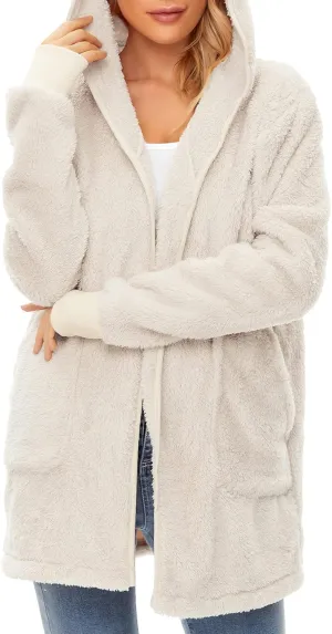 Zando Womens Fuzzy Hoodies for Women Open Front Fleece Hoodie Women Oversized Sweatshirts Loose Cute Hooded Pullover