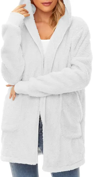 Zando Womens Fuzzy Hoodies for Women Open Front Fleece Hoodie Women Oversized Sweatshirts Loose Cute Hooded Pullover