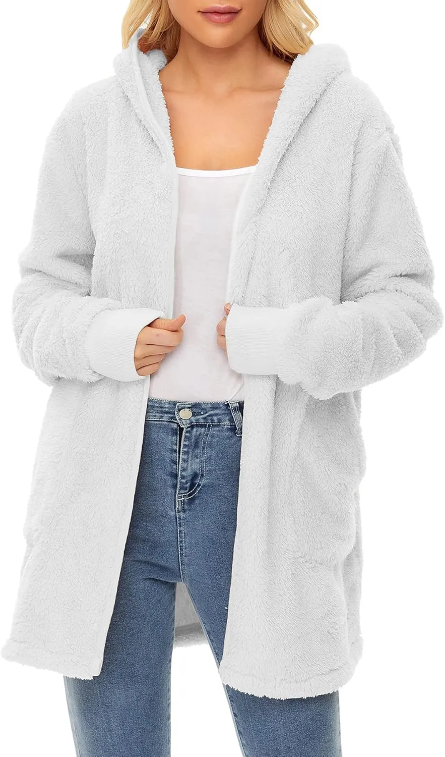 Zando Womens Fuzzy Hoodies for Women Open Front Fleece Hoodie Women Oversized Sweatshirts Loose Cute Hooded Pullover