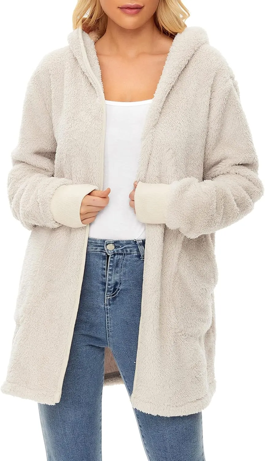 Zando Womens Fuzzy Hoodies for Women Open Front Fleece Hoodie Women Oversized Sweatshirts Loose Cute Hooded Pullover