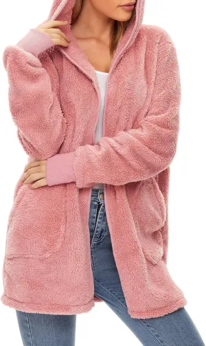 Zando Womens Fuzzy Hoodies for Women Open Front Fleece Hoodie Women Oversized Sweatshirts Loose Cute Hooded Pullover