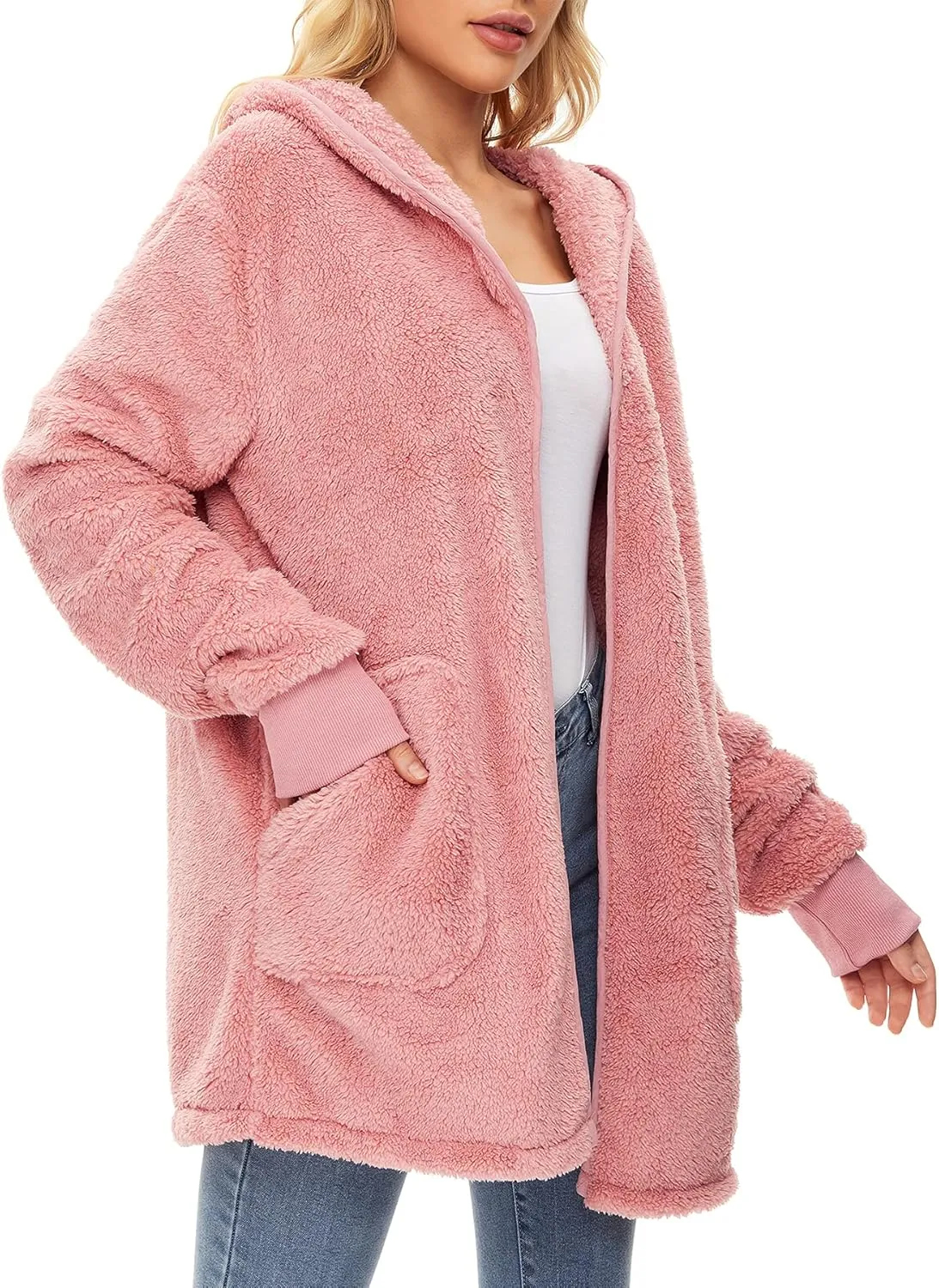 Zando Womens Fuzzy Hoodies for Women Open Front Fleece Hoodie Women Oversized Sweatshirts Loose Cute Hooded Pullover