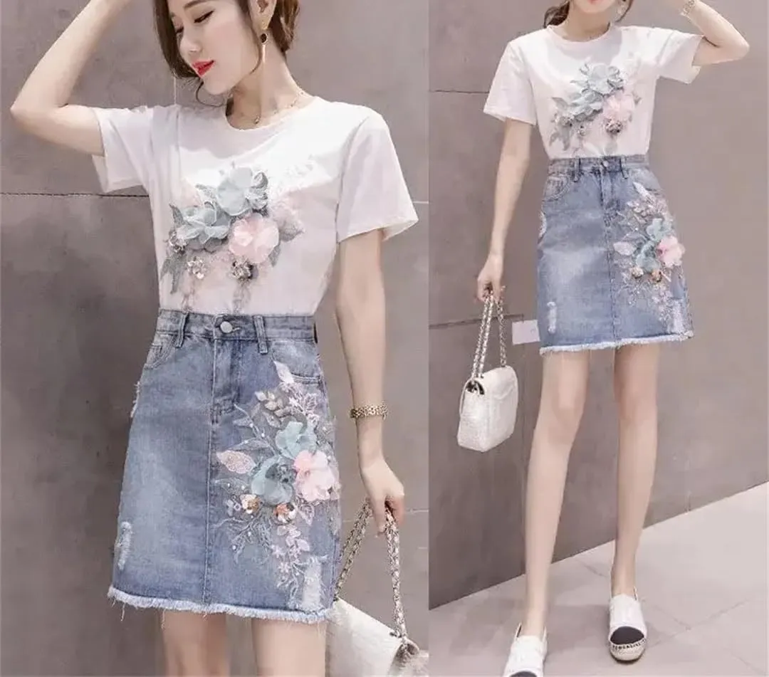 Zipper Midi Blue Jeans Skirts for Women Ripped Woman Denim Skirt
