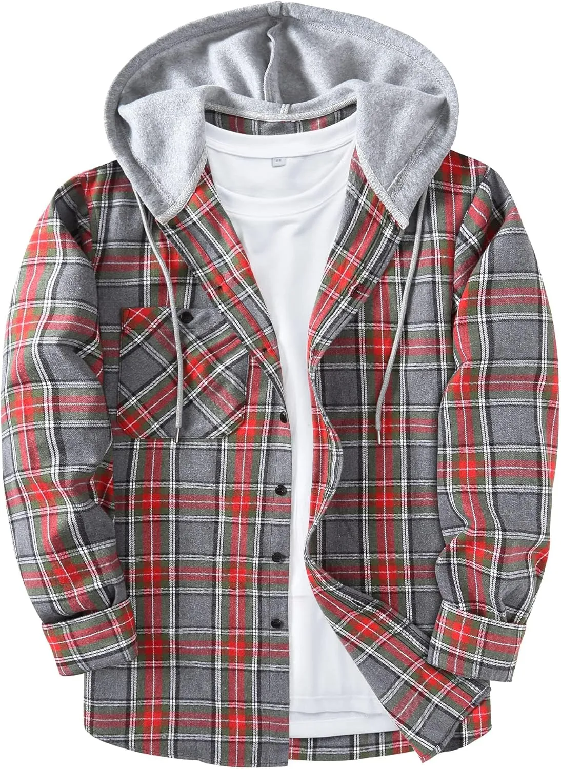 ZITY Men's Flannel Hoodie Shirts Casual Button Down Plaid Shirt Jackets for Men Long Sleeve Stylish Hooded with Pocket