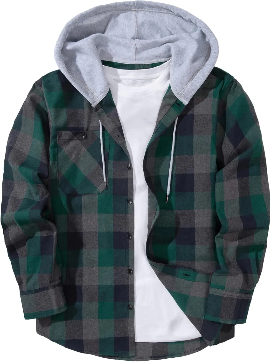 ZITY Men's Flannel Hoodie Shirts Casual Button Down Plaid Shirt Jackets for Men Long Sleeve Stylish Hooded with Pocket