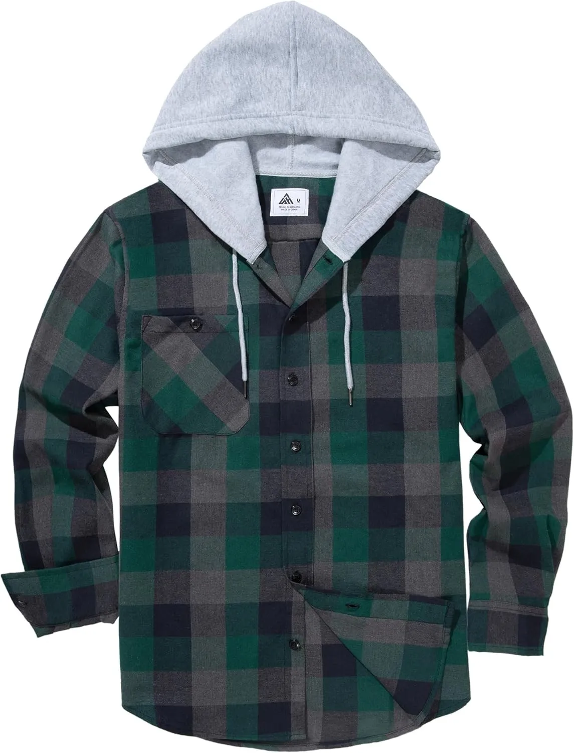 ZITY Men's Flannel Hoodie Shirts Casual Button Down Plaid Shirt Jackets for Men Long Sleeve Stylish Hooded with Pocket